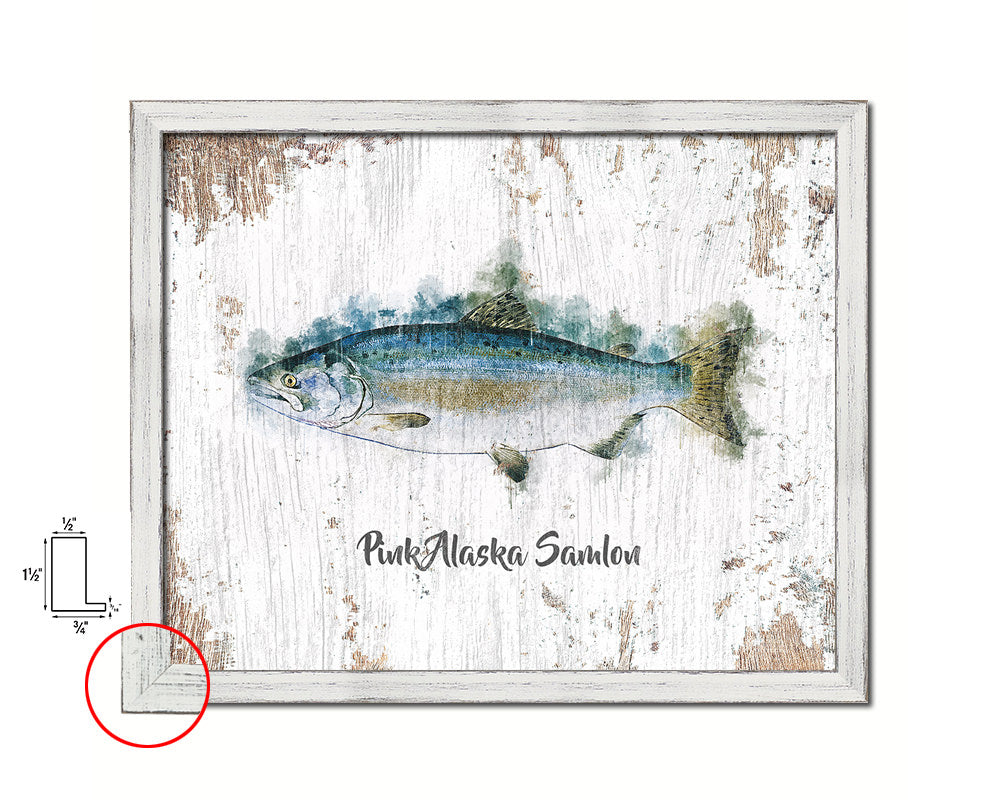 Pink Alaska Samlon Fish Framed Prints Modern Restaurant Sushi Bar Watercolor Wall Art Decor