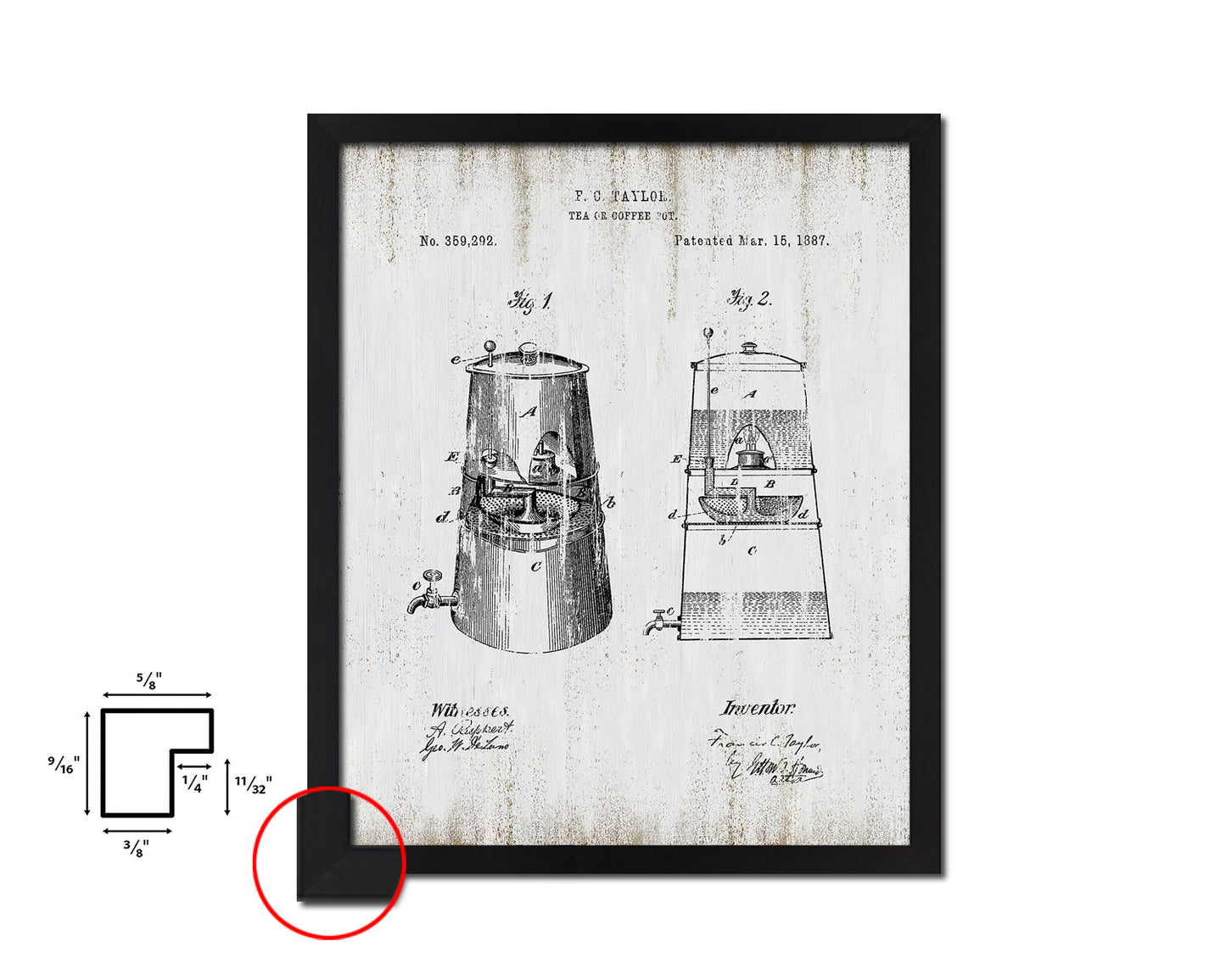 Tea or Pot Coffee Vintage Patent Artwork Black Frame Print Wall Art Decor Gifts