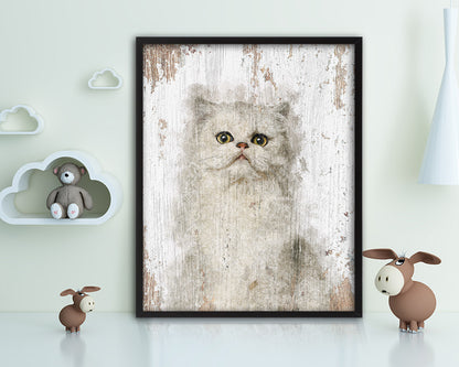 Persian Cat Kitten Portrait Framed Print Pet Home Decor Custom Watercolor Wall Art Gifts