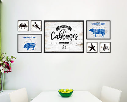 Farm Fresh Cabbages Vintage Sign Fine Art Paper Prints Wood Frame Wall Art Decor Gifts