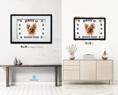 Beware of Russell Terrier Sign Wood Framed Print Wall Art Decor Gifts