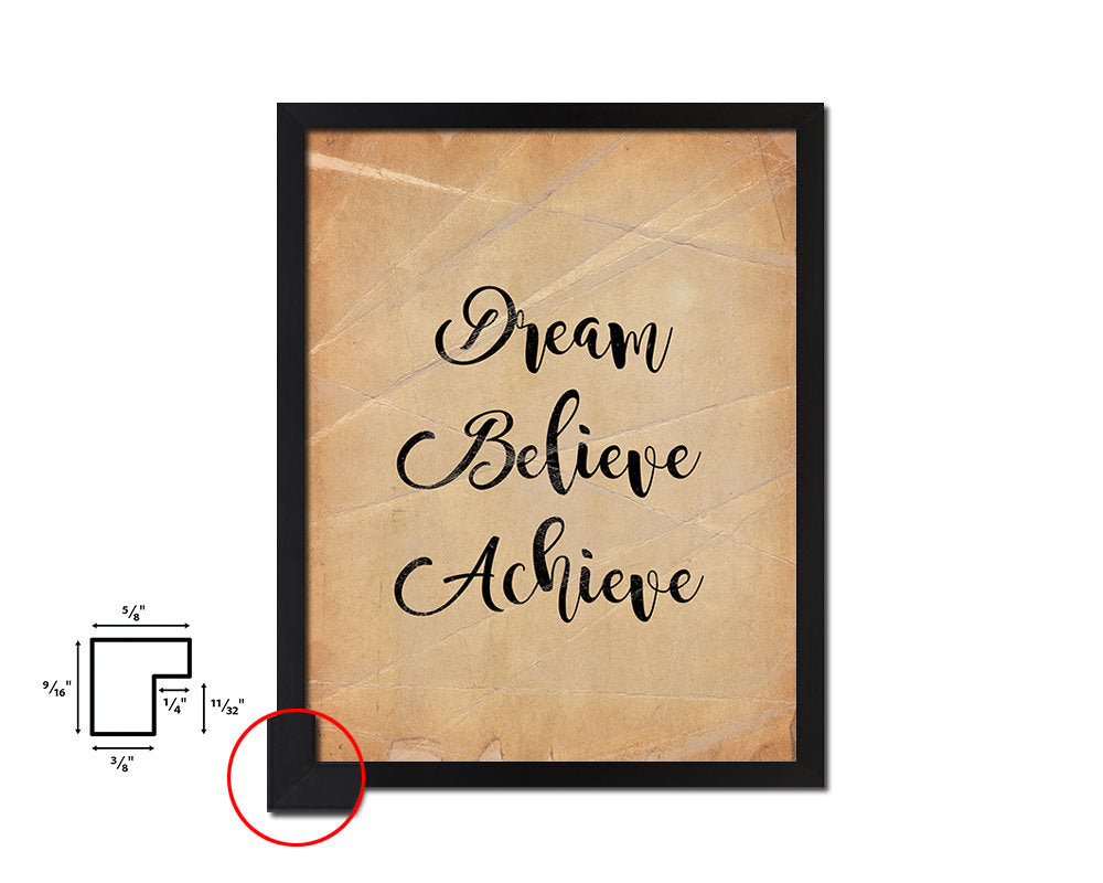 Dream Believe Achieve Quote Paper Artwork Framed Print Wall Decor Art