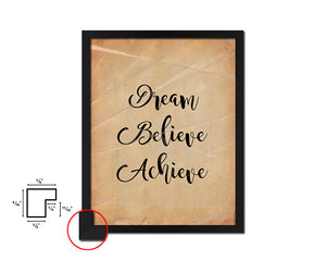 Dream Believe Achieve Quote Paper Artwork Framed Print Wall Decor Art