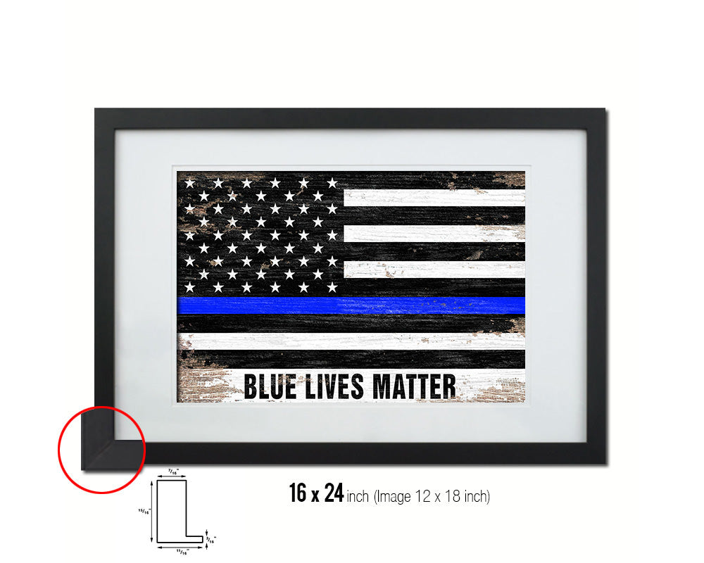 Thin Blue Line Honoring Law Enforcement American, Blue lives matter Shabby Chic Military FlagFramed Print Art