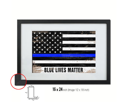 Thin Blue Line Honoring Law Enforcement American, Blue lives matter Shabby Chic Military FlagFramed Print Art