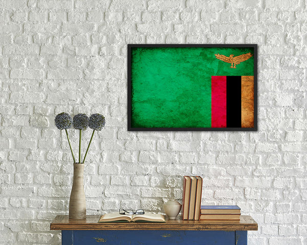 Zambia Country Vintage Flag Wood Framed Print Wall Art Decor Gifts