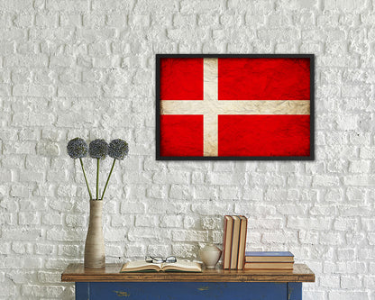 Denmark Country Vintage Flag Wood Framed Print Wall Art Decor Gifts