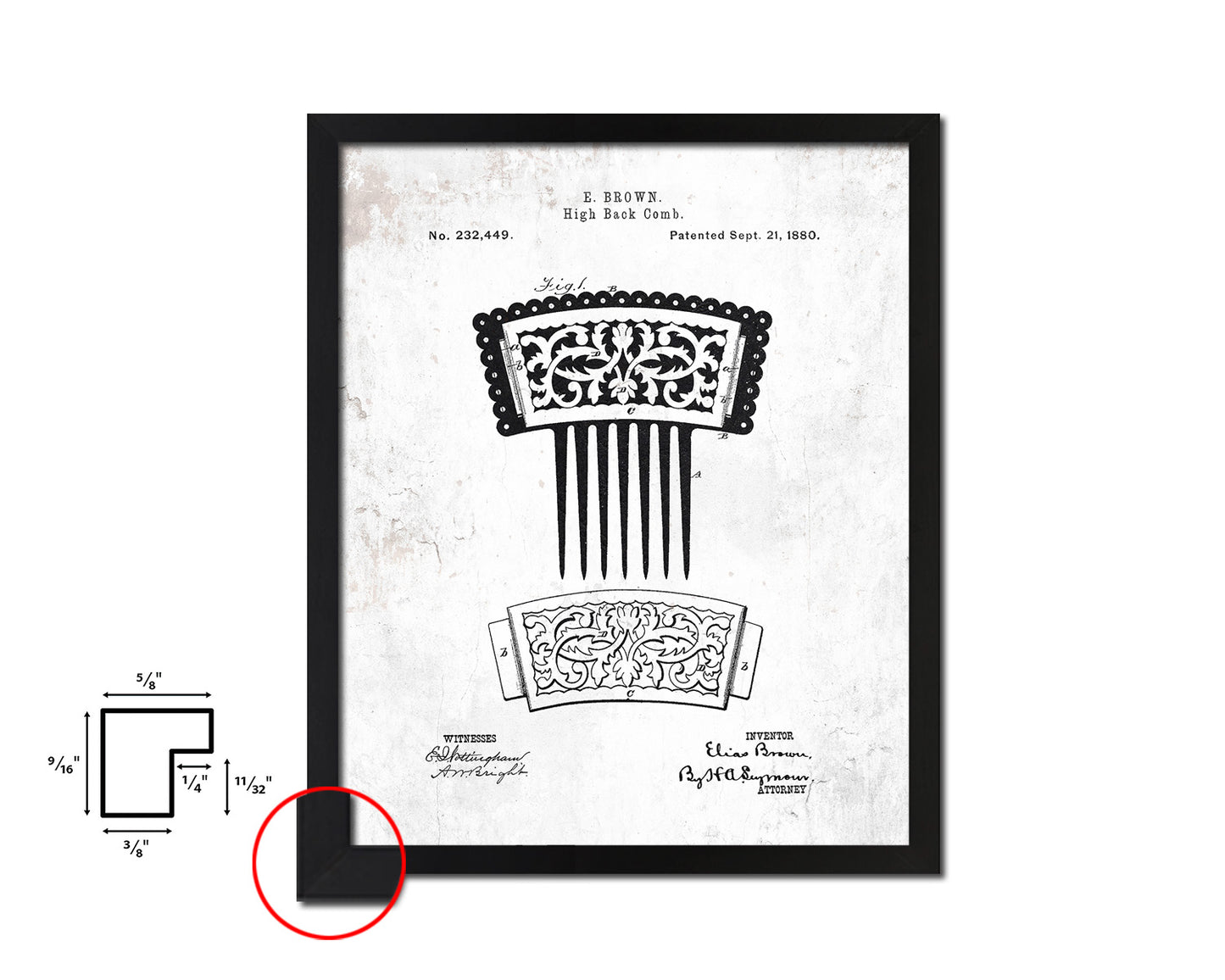 High Back Comb Barbershop Vintage Patent Artwork Black Frame Print Wall Art Decor Gifts