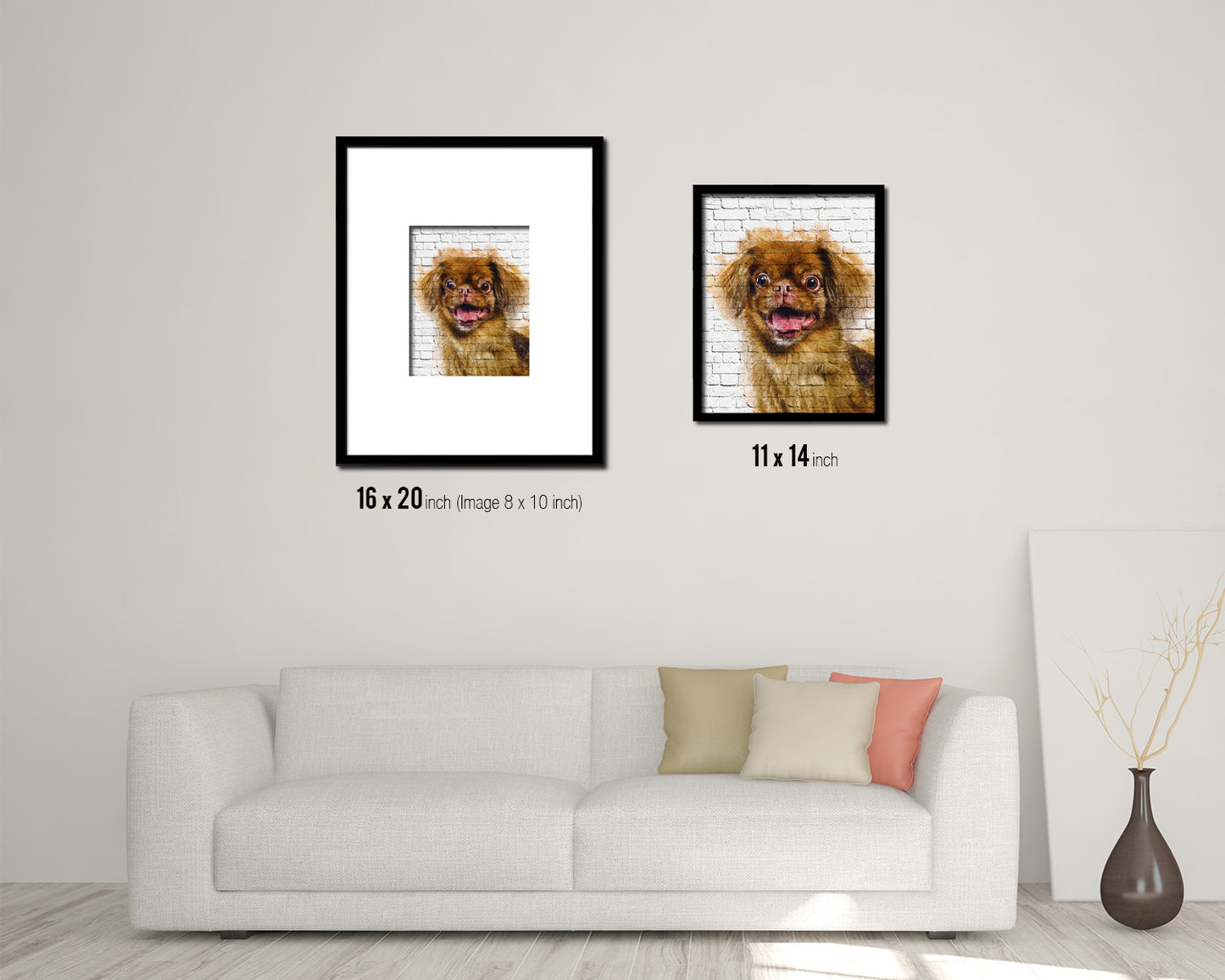 Pekingese Dog Puppy Portrait Framed Print Pet Watercolor Wall Decor Art Gifts