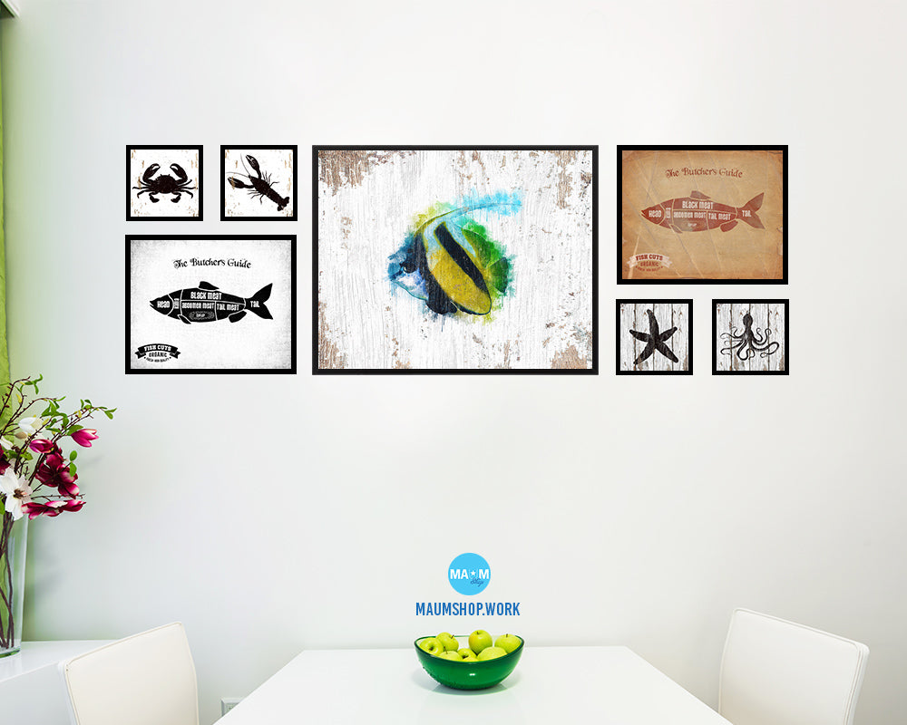 Tropical Fish Framed Print Modern Restaurant Sushi Bar Modern Watercolor Wall Art Decor