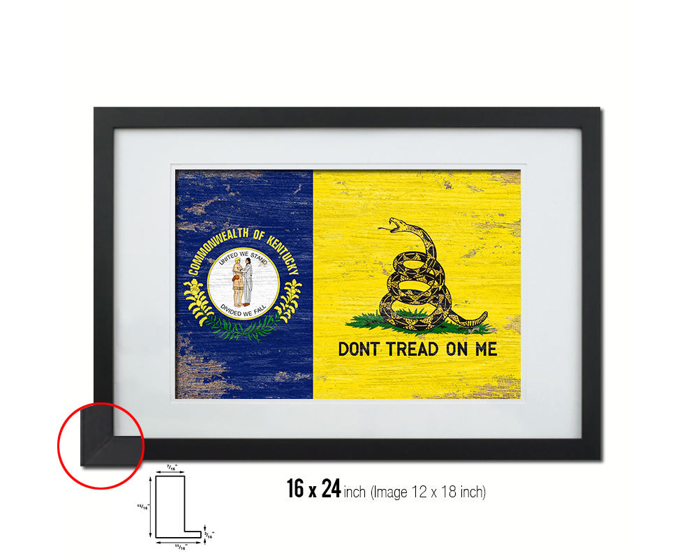 Gadsden Don't Tread On Me Tea Party Kentucky State Shabby Chic Military Flag Framed Print Art