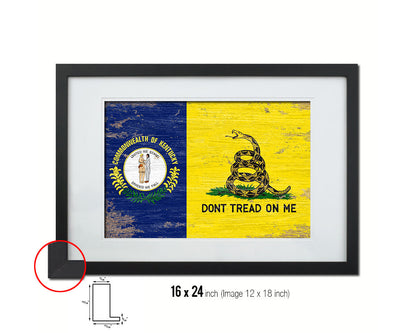 Gadsden Don't Tread On Me Tea Party Kentucky State Shabby Chic Military Flag Framed Print Art