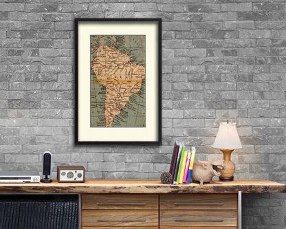 South America Old Map Wood Framed Print Art Wall Decor Gifts