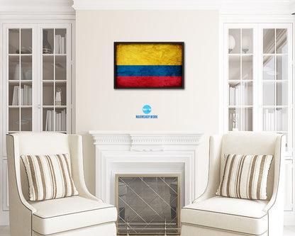 Colombia Country Vintage Flag Wood Framed Print Wall Art Decor Gifts