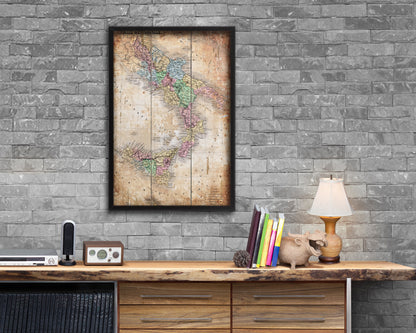 South Italy Antique Map Wood Framed Print Art Wall Decor Gifts