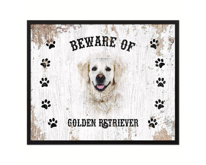 Beware of German Shepherd Sign Wood Framed Print Wall Art Decor Gifts
