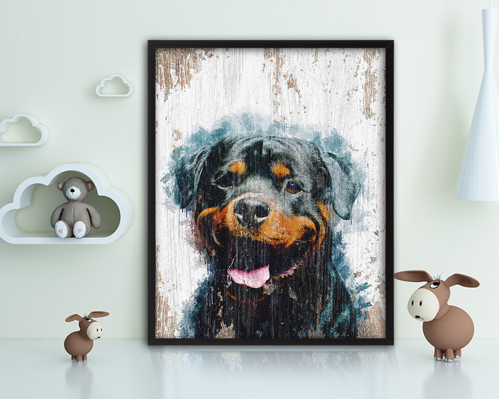 Rottweiler Dog Puppy Portrait Framed Print Pet Watercolor Wall Decor Art Gifts