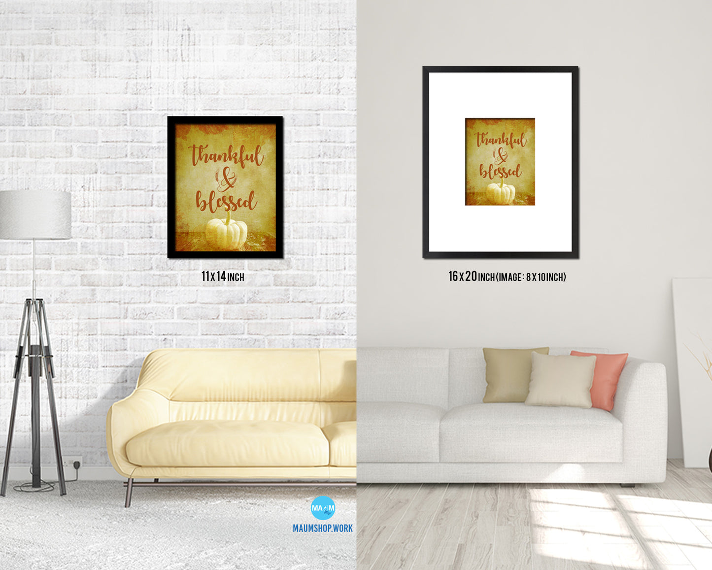 Thankful & Blessed Quote Framed Print Wall Decor Art Gifts