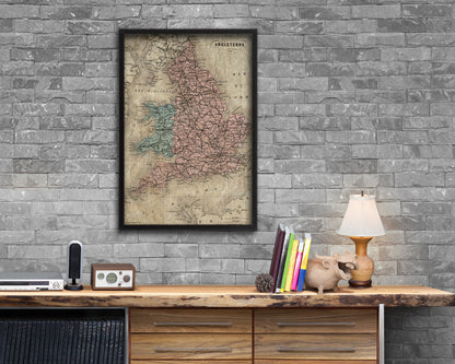 England and Wales Britain Historical Map Wood Framed Print Art Wall Decor Gifts