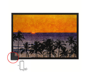 Hawaiian Sunset Beach, Palm Tree Artwork Painting Print Art Frame Home Wall Decor Gifts