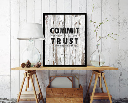 Commit your way to the Lord Quote Wood Framed Print Home Decor Wall Art Gifts
