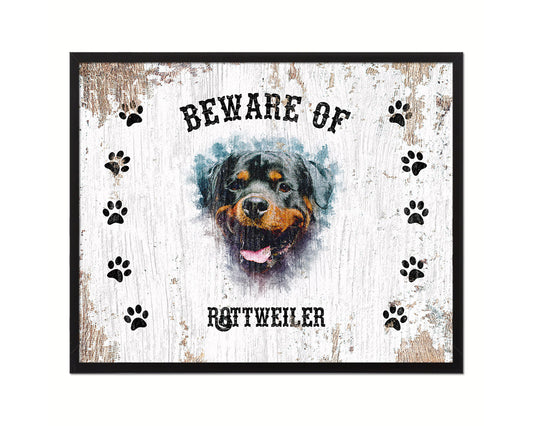 Beware of Pug Sign Wood Framed Print Wall Art Decor Gifts