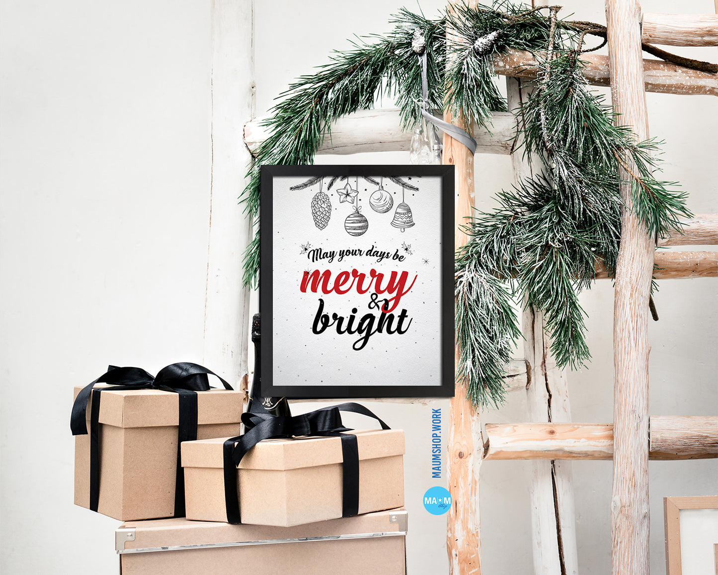 May your days be merry and bright Holiday Season Gifts Wood Framed Print Home Decor Wall Art