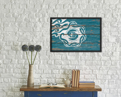 Seattle City Washington State Rustic Flag Wood Framed Paper Prints Decor Wall Art Gifts