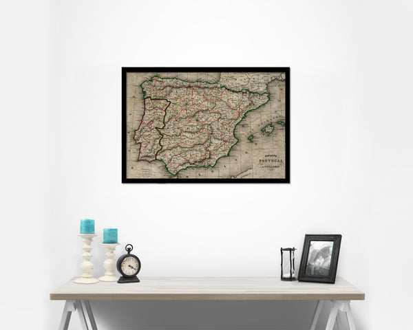 Spain and Portugal 1846 Historical Map Framed Print Art Wall Decor Gifts