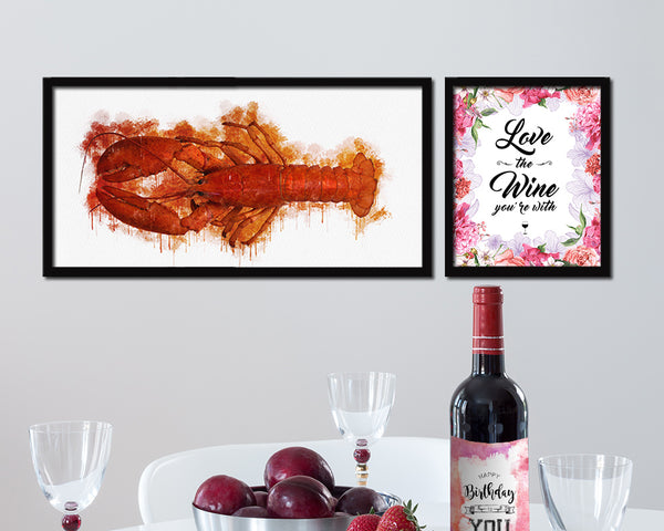 Lobster Fish Art Wood Frame Modern Restaurant Sushi Wall Decor Gifts, 10" x 20"