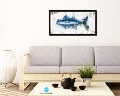 Bigeye Fish Art Wood Frame Shabby Chic Restaurant Sushi Wall Decor Gifts, 10" x 20"