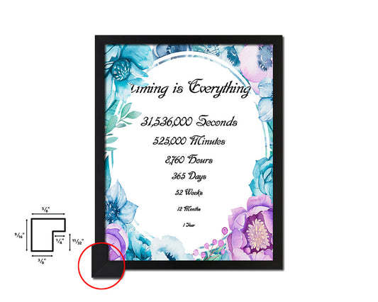 Timing is everything 1 Year 12 Months Quote Boho Flower Framed Print Wall Decor Art