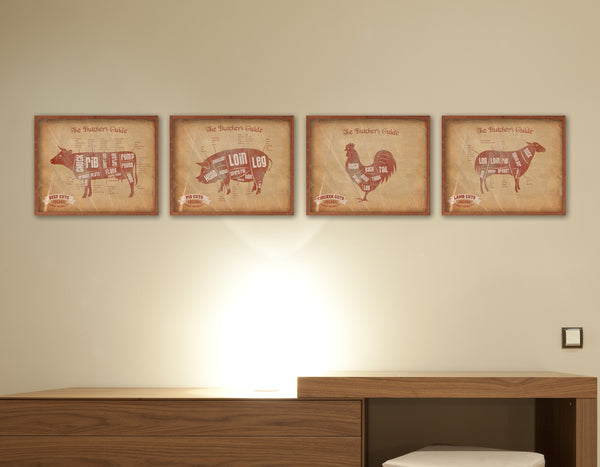Pork Meat Pig Cuts Butchers Chart Wood Framed Paper Print Home Decor Wall Art Gifts