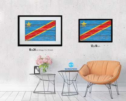 Congo Democratic Republic Country Wood Rustic National Flag Wood Framed Print Wall Art Decor Gifts