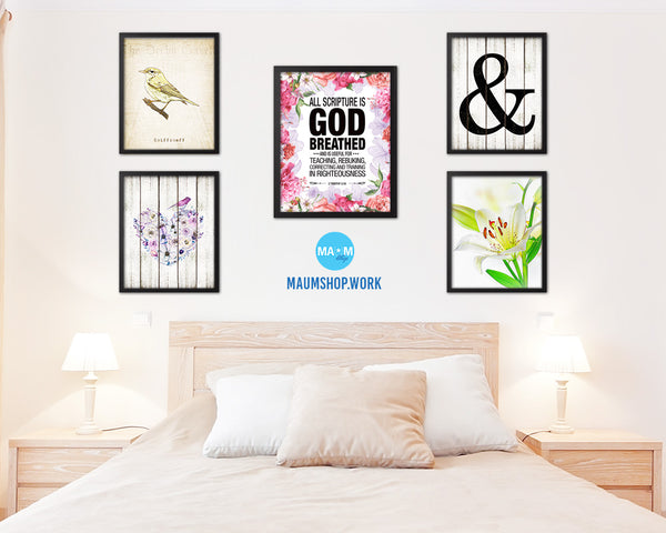 All scripture is god breathed and is useful for teaching Quote Wood Framed Print Wall Decor Art Gifts