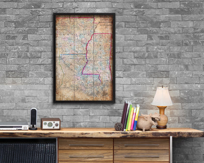Arkansas Louisiana Mississippi Antique Map Wood Framed Print Art Wall Decor Gifts