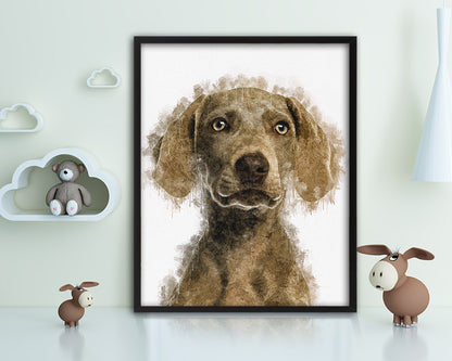 Weimarane Dog Puppy Portrait Framed Print Pet Watercolor Wall Decor Art Gifts