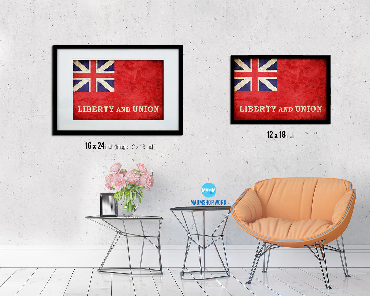 Liberty and Union Vintage Military Flag Framed Print Sign Decor Wall Art Gifts