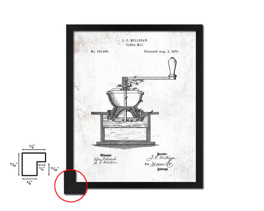 Mill Coffee Vintage Patent Artwork Black Frame Print Wall Art Decor Gifts