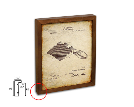 Hair Cutter's Comb Barbershop Vintage Patent Artwork Walnut Frame Print Wall Art Decor Gifts