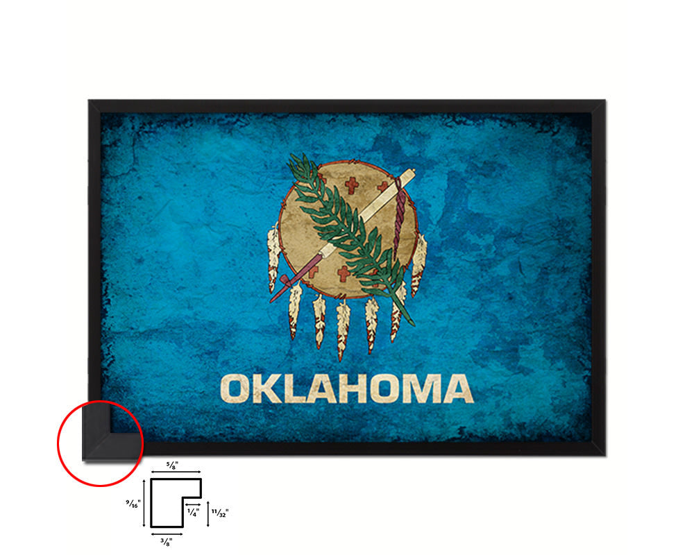 Oklahoma State Vintage Flag Wood Framed Paper Print Wall Art Decor Gifts