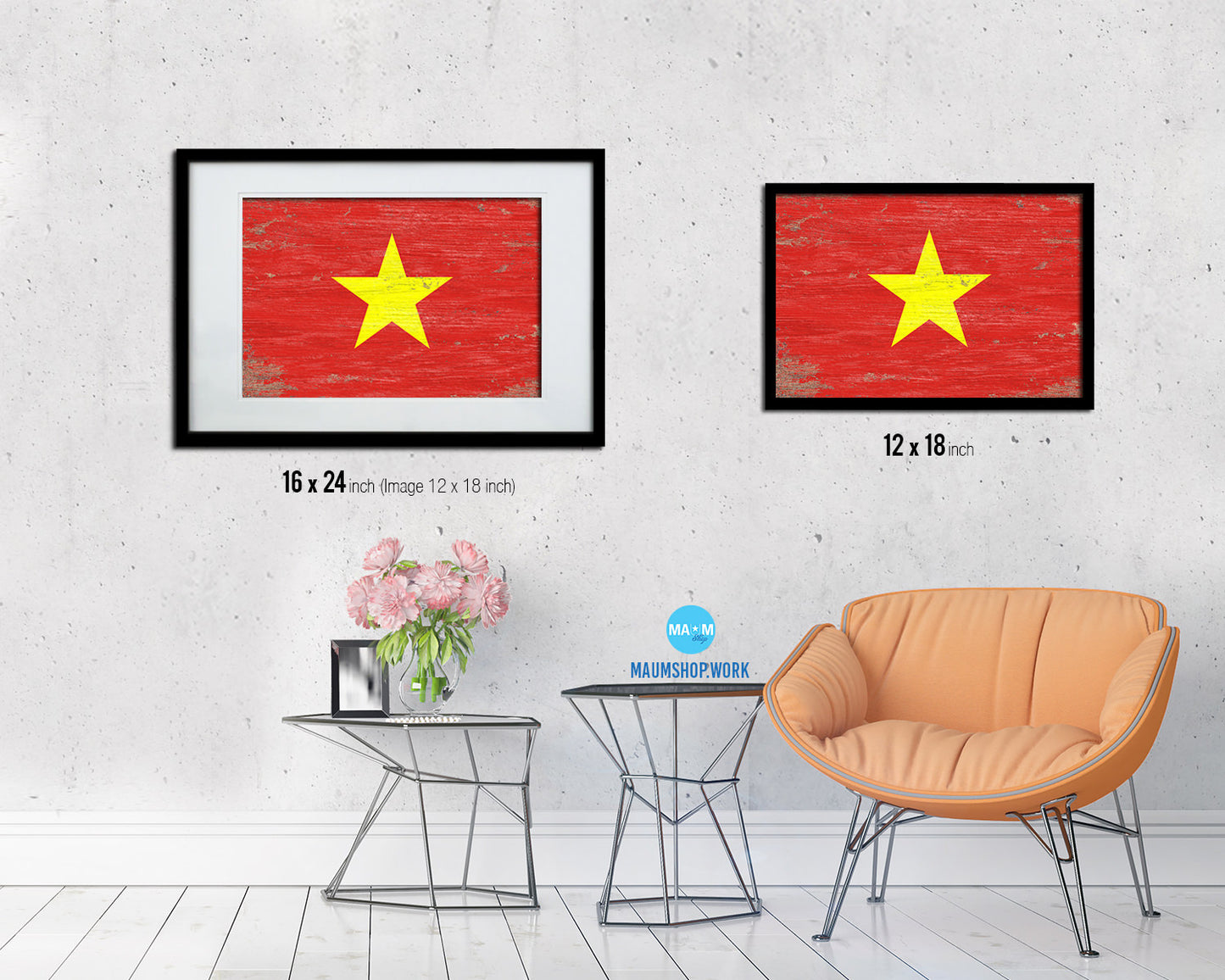 Vietnam Shabby Chic Country Flag Wood Framed Print Wall Art Decor Gifts