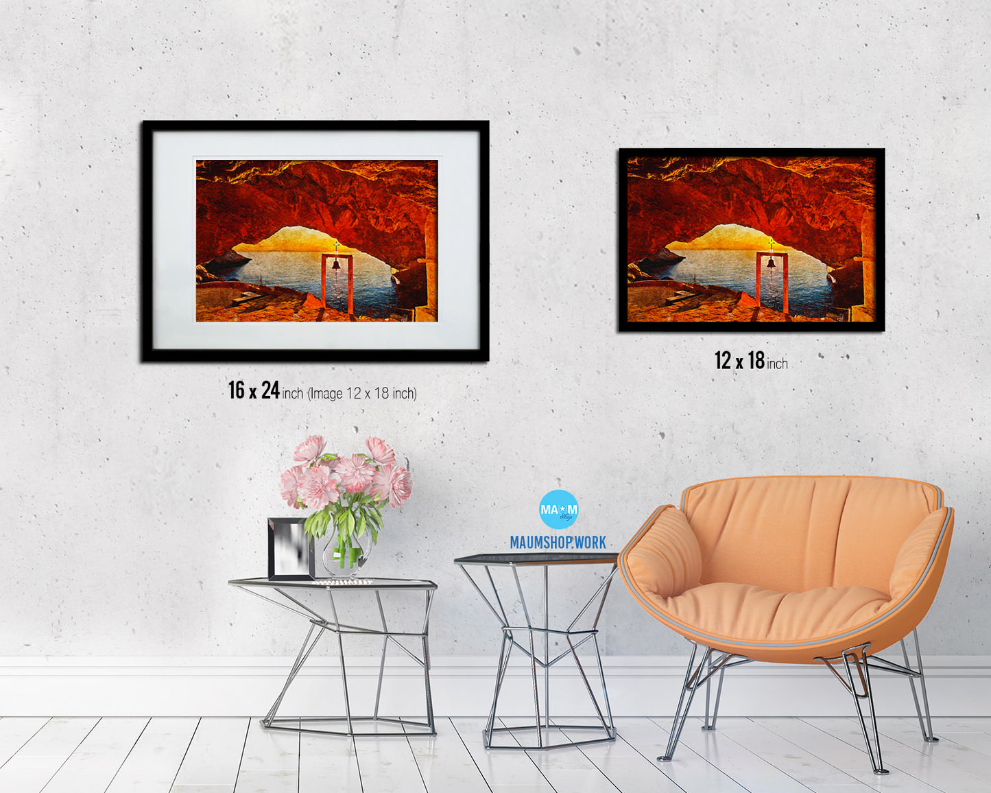 Syros Island Greece Sunset at the cave of the church of Agios Stefanos Landscape Painting Print Art