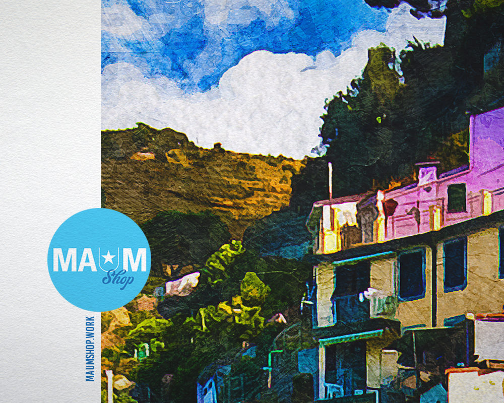 Cinque Terre Italy Riomaggiore Fisherman Villages Landscape Painting Print Art Frame