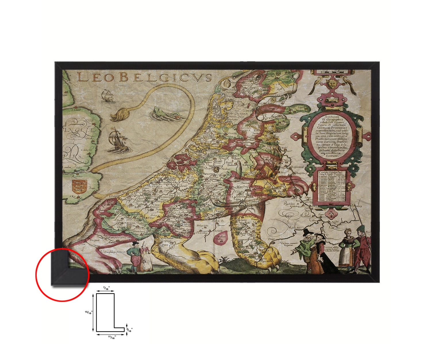 Belgium and Netherlands Leo Belgicus Historical Map Framed Print Art Wall Decor Gifts