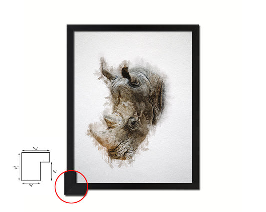 Rhinoceros Animal Painting Print Framed Art Home Wall Decor Gifts