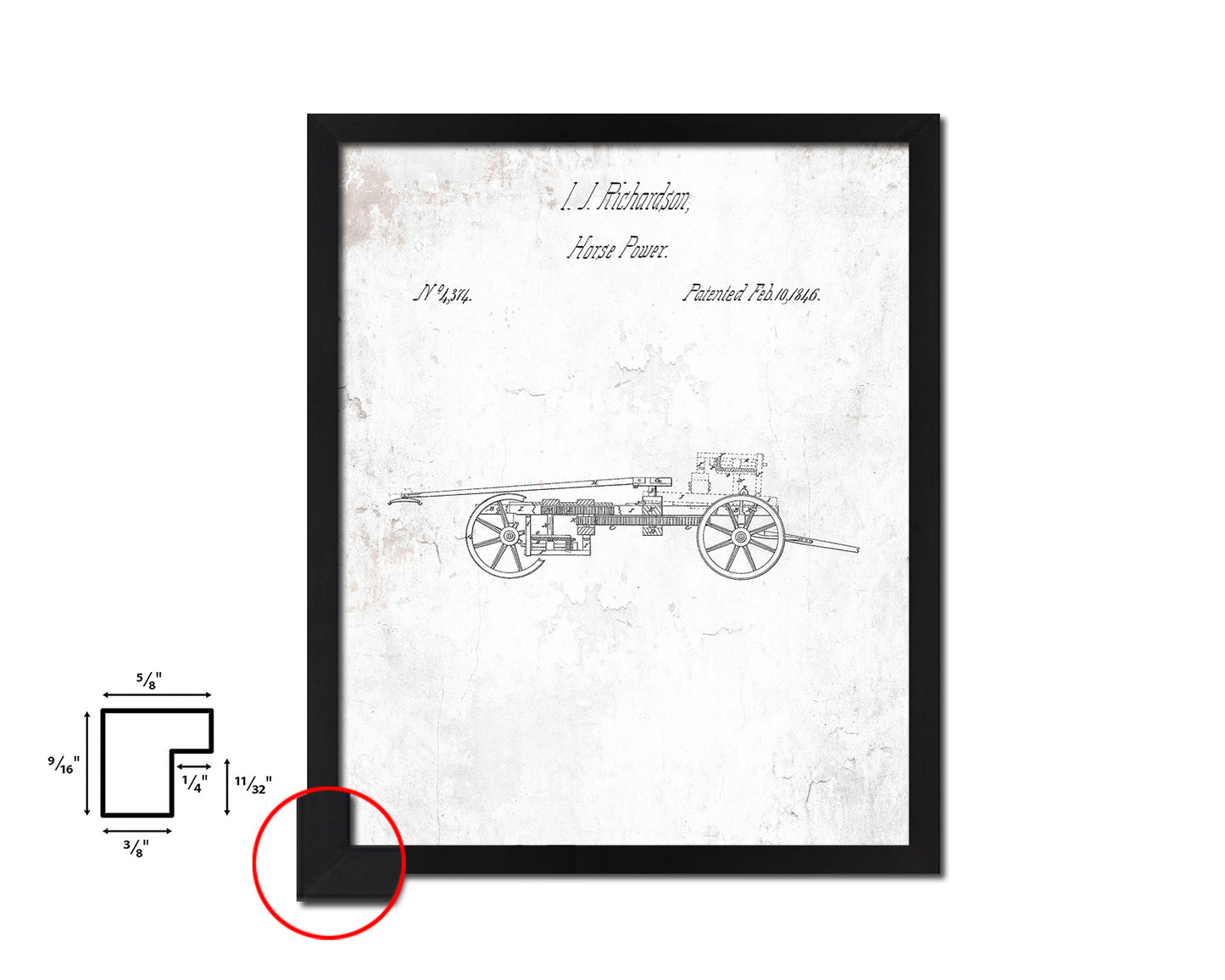 Horse Power Train Vintage Patent Artwork Black Frame Print Gifts