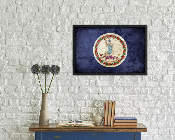 Virginia State Vintage Flag Wood Framed Paper Print Wall Art Decor Gifts