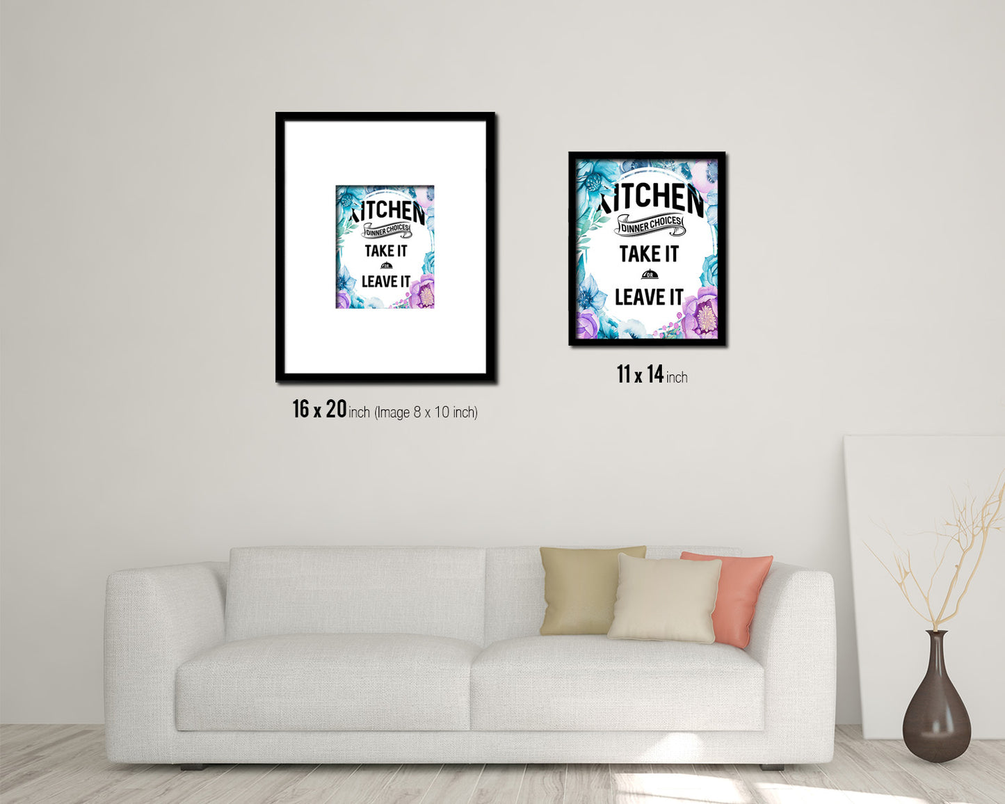 Kitchen Dinner Choices take it or leave it Quote Boho Flower Framed Print Wall Decor Art
