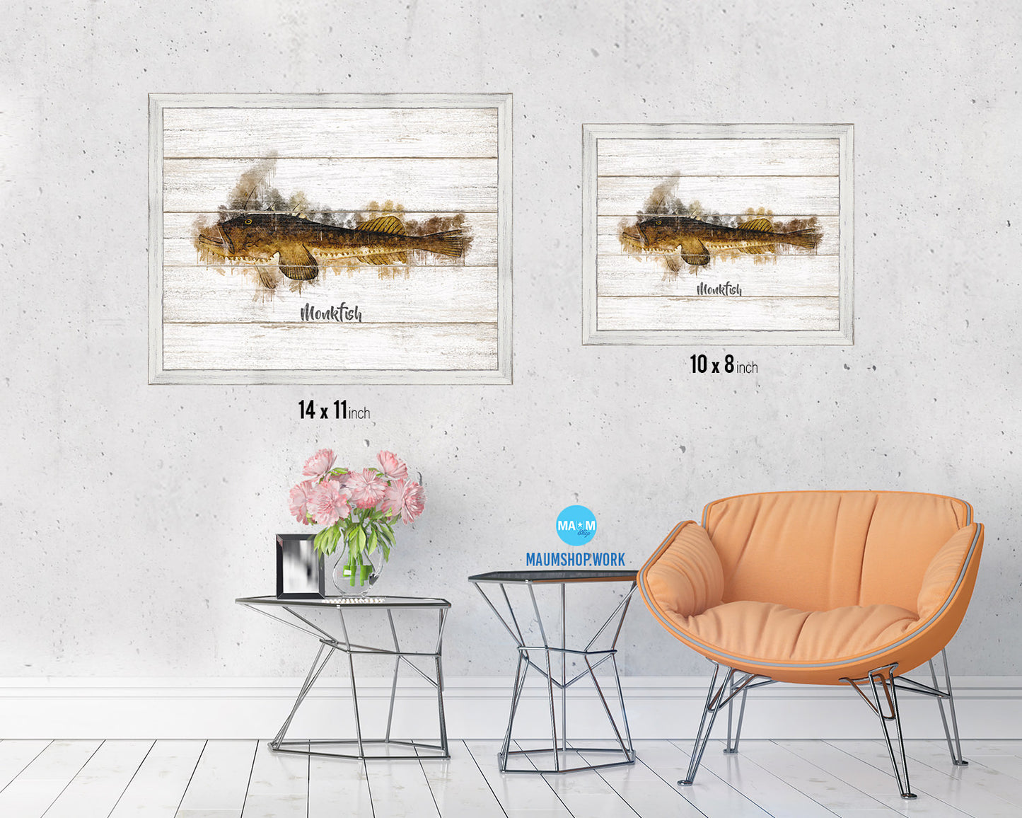 Monkfish Fish Framed Prints Modern Restaurant Sushi Bar Watercolor Wall Art Decor